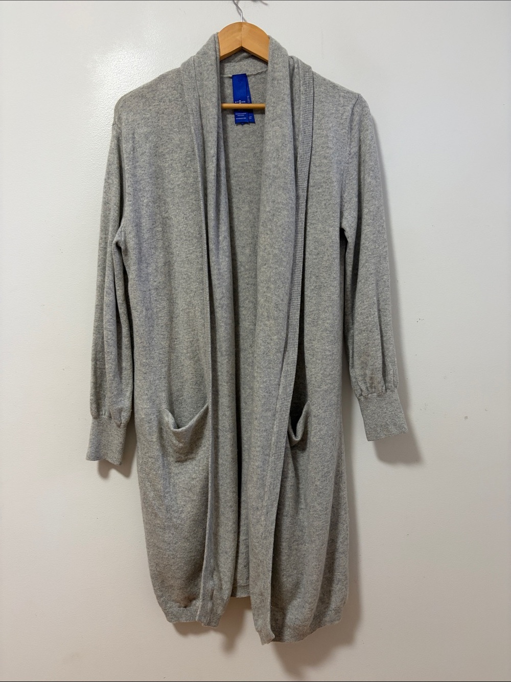Kit & Ace Sweater Womens One Size Light Gray Cashmere Long Open Cardigan Pockets